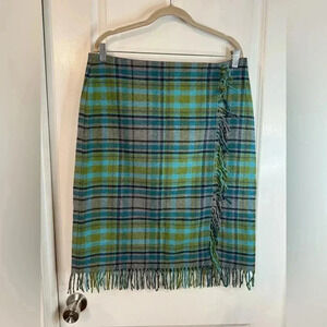 J. Jill Plaid Pencil Skirt in Teal, Green, Gray